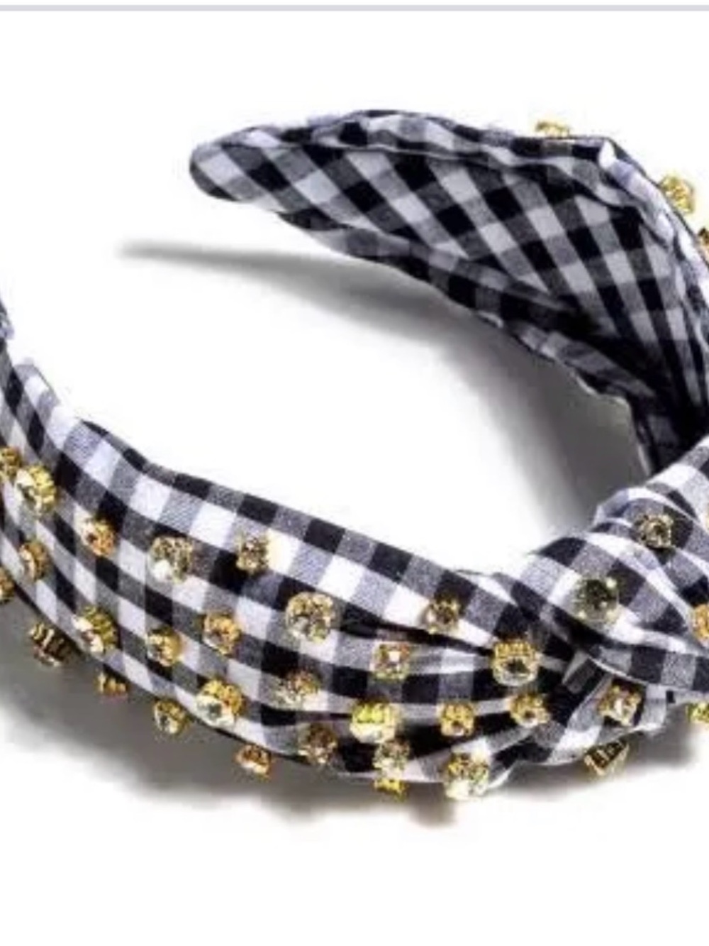 Check Headband with Gold Rhinestones